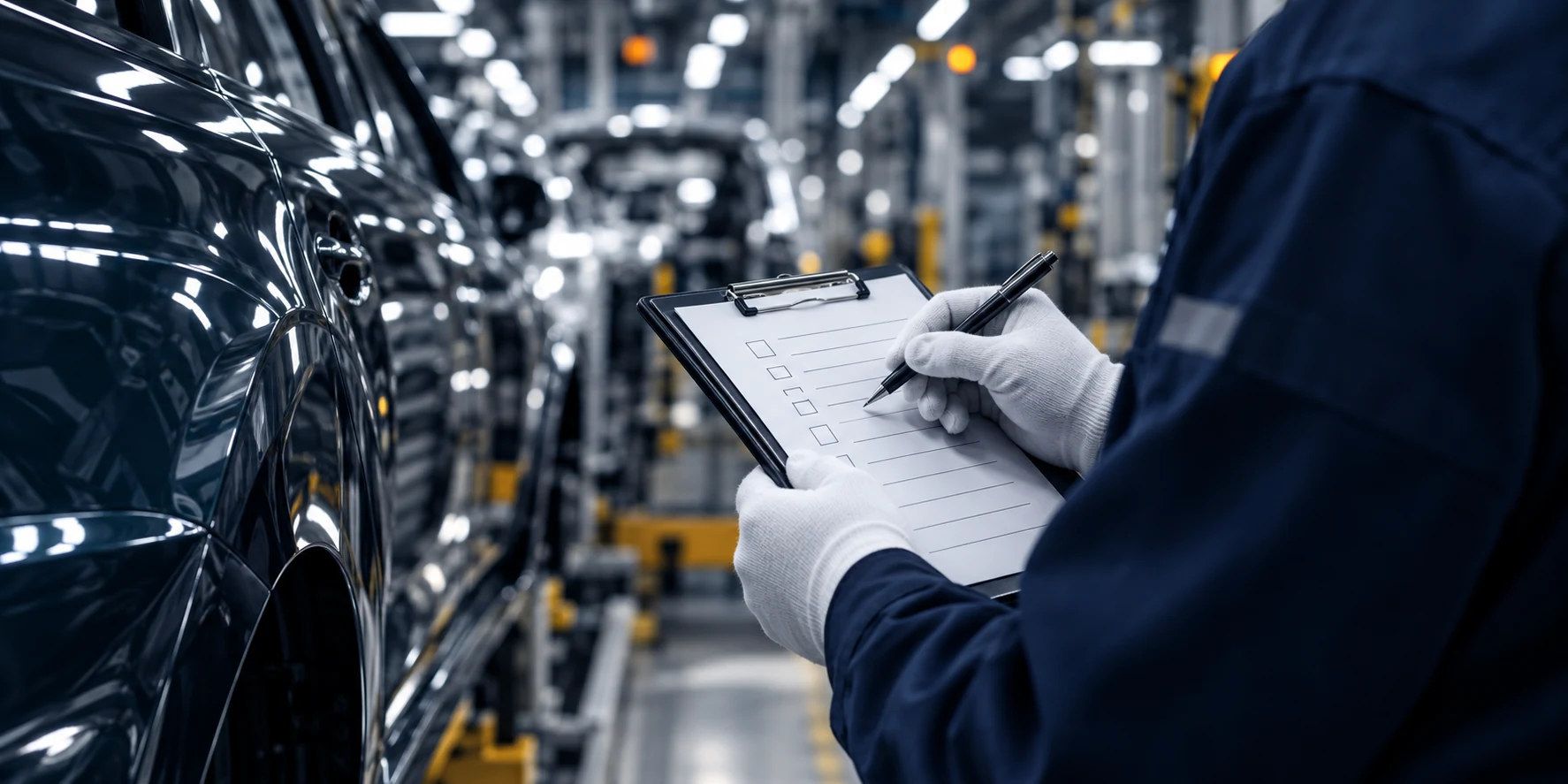 Inspection sheet being checked in a workshop