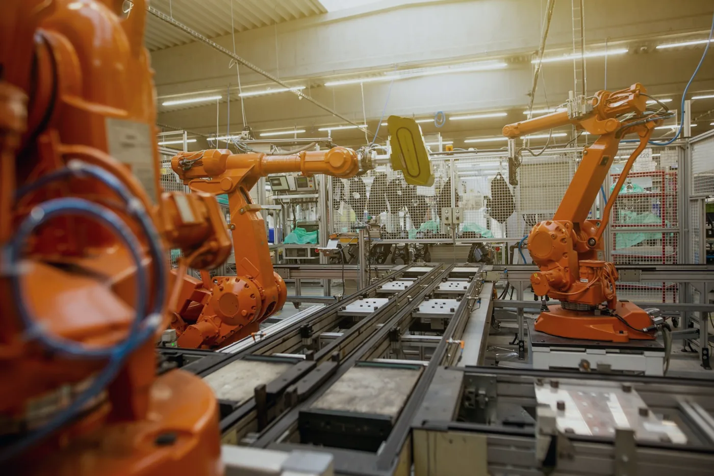 Robotic assembly line in a manufacturing plant